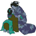 download Kissing Geisha clipart image with 180 hue color