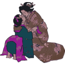 download Kissing Geisha clipart image with 315 hue color