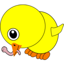 Funny Chick Eating Earthworm Cartoon