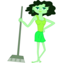 download Young Housekeeper Girl With Broomstick clipart image with 90 hue color