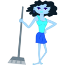 download Young Housekeeper Girl With Broomstick clipart image with 180 hue color