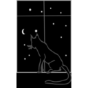 download Black Cat Sitting By The Window At Night clipart image with 45 hue color
