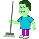 download Young Housekeeper Boy With Broomstick clipart image with 90 hue color
