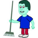 download Young Housekeeper Boy With Broomstick clipart image with 135 hue color
