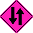 download To Way Warning Sign clipart image with 270 hue color