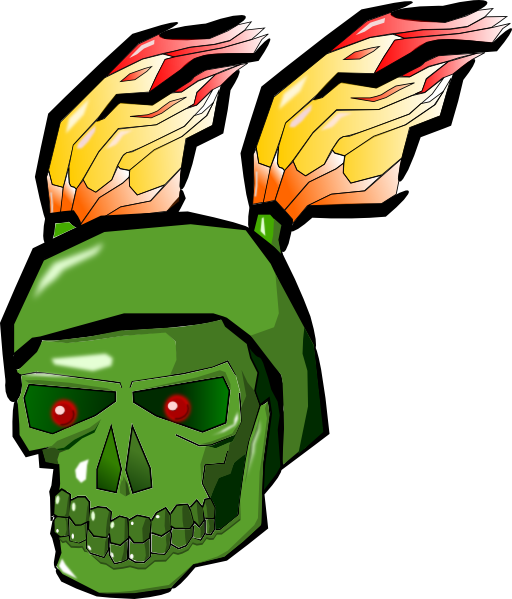 Green Skull With Flames