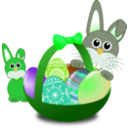 download Funny Bunny Face With Easter Eggs In A Basket With Baby Rabbit clipart image with 90 hue color