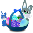 download Funny Bunny Face With Easter Eggs In A Basket With Baby Rabbit clipart image with 180 hue color