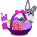 download Funny Bunny Face With Easter Eggs In A Basket With Baby Rabbit clipart image with 270 hue color